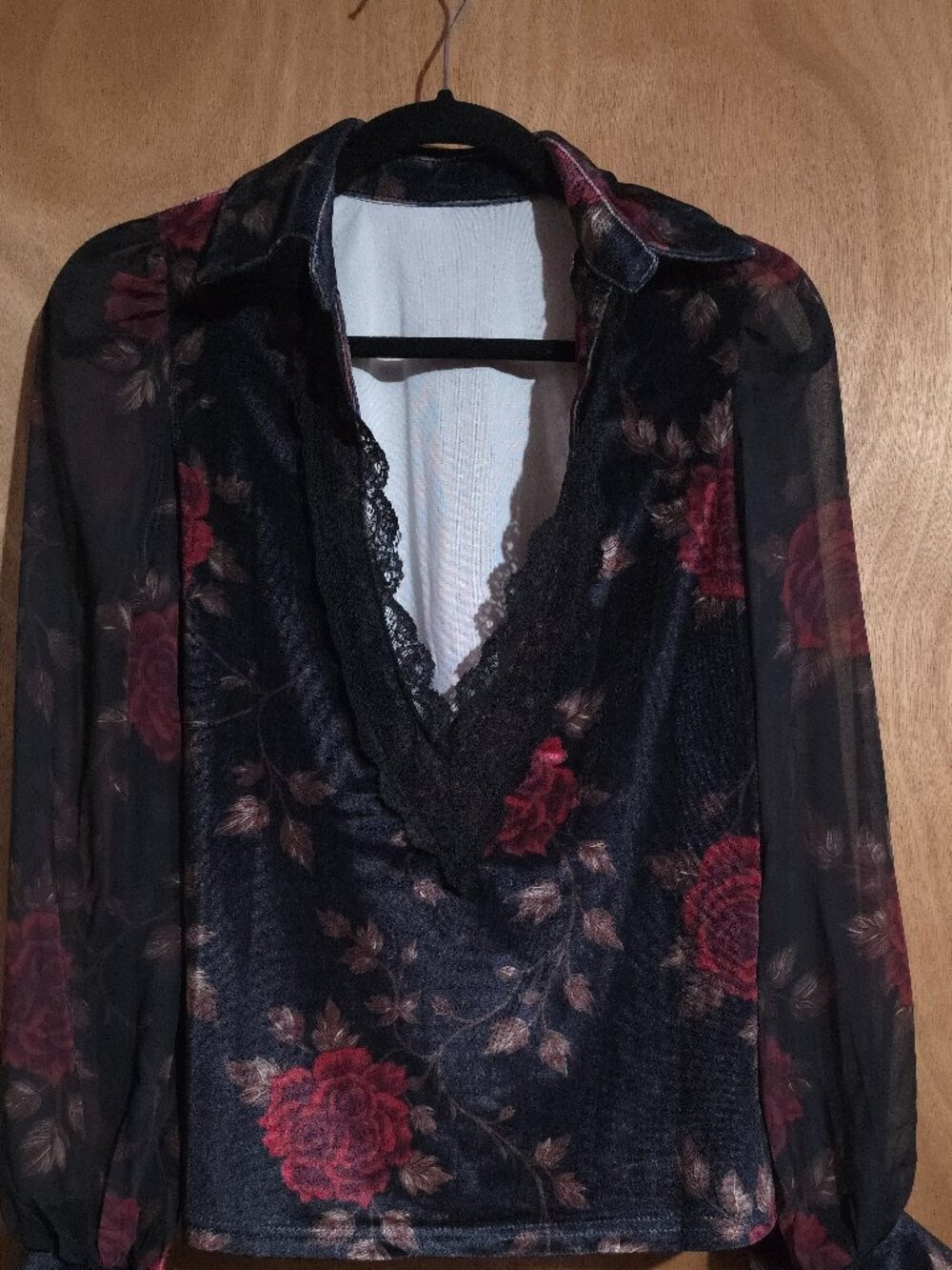 Velvet & Chiffon Rose Patterned Blouse NWOT